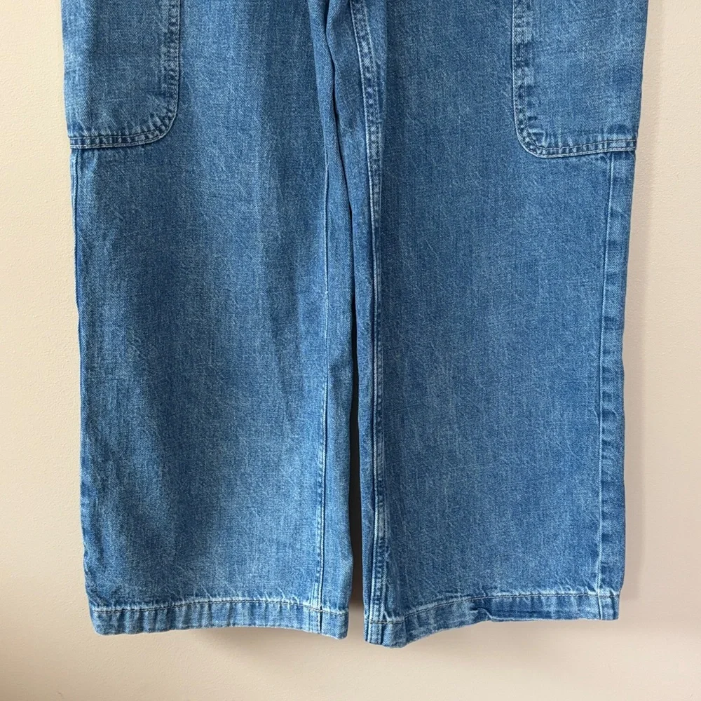 GAP Wide Leg Cargo Jeans High Rise Medium Blue Wash Size‎ Medium